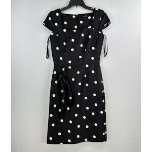 Alex Marie Sheath Dress Womens 2 Black‎ Polka Dot Belted Cap Sleeve Square Neck